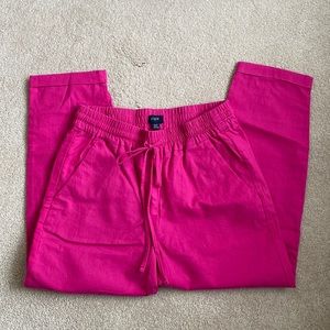 NWT pink linen-cotton drawstring pants, size 0P
